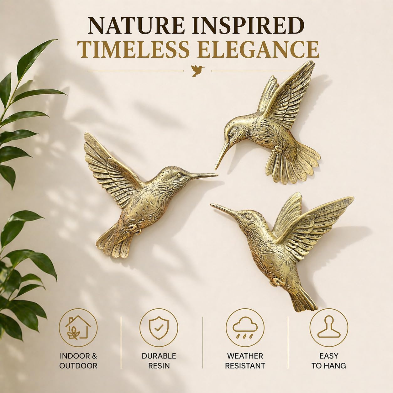 Gold Hummingbird Wall Decor — Set of 3, Resin