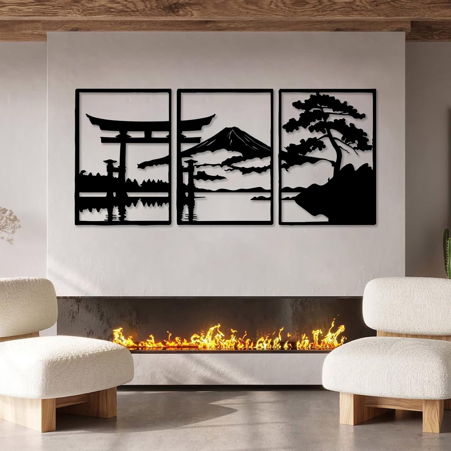 Torii Gate and Fuji Metal Wall Art — 35 × 16 in, Black Finish